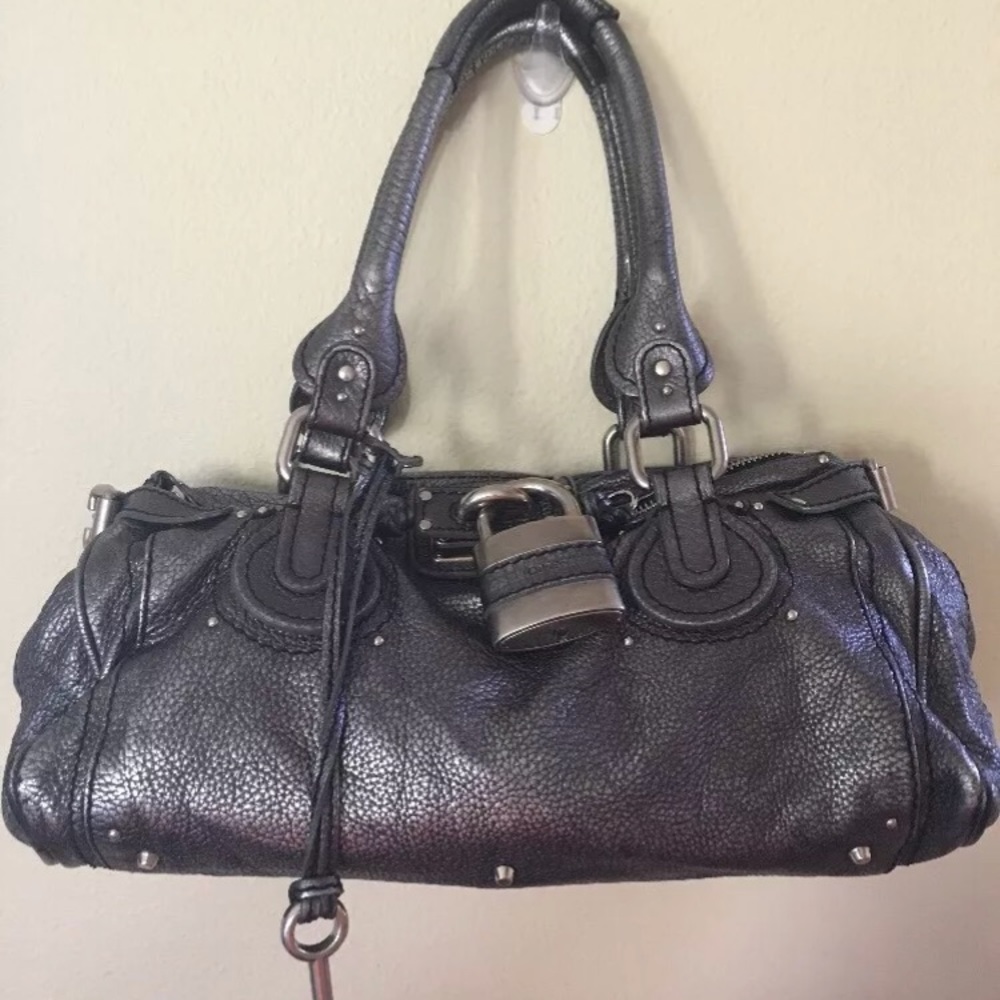 CHOLE Paddington Gun Metal Silver Metallic Handbag